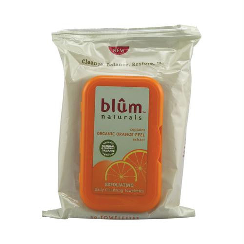 Blum Naturals Exfoliating Daily Cleansing Towelettes with Orange Peel - 30 Towelettes - Case of 3