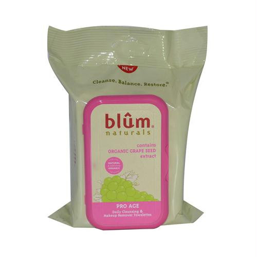 Blum Naturals Daily Cleansing and Makeup Remover Towelettes Pro Age - 30 Towelettes - Case of 3