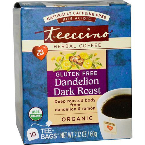 Teeccino Organic Herbal Coffee - Dandelion Dark Roast - 10 Bags - Case of 6