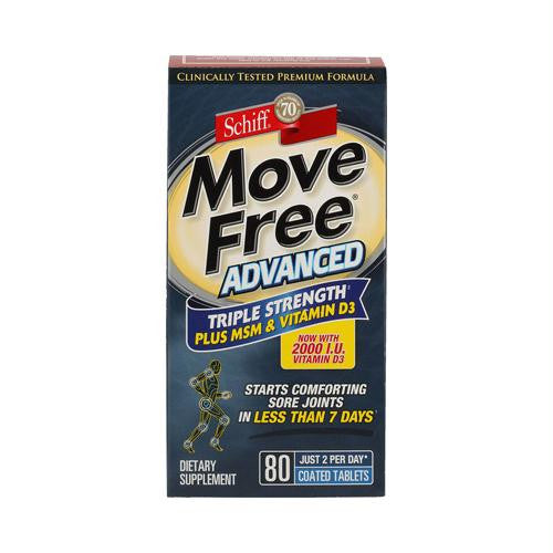 Schiff Move Free Advanced Triple Strength Plus MSM and Vitamin D3 - 80 Coated Tablets