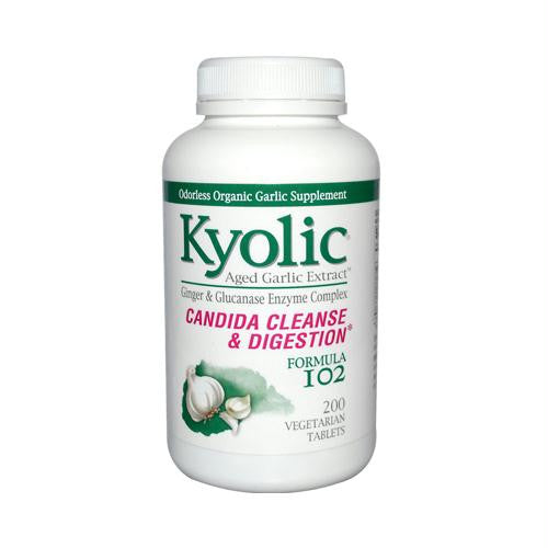 Kyolic Aged Garlic Extract Candida Cleanse and Digestion Formula 102 - 200 Vegetarian Tablets