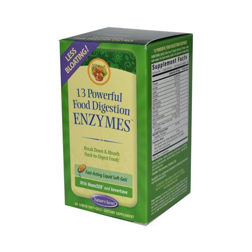 Natures Secret 13 Powerful Food Digestion Enzymes - 60 Softgels