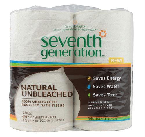 Seventh Generation Bathroom Tissue - 2 ply Natural Unbleached - 4 ct 400 sheet rolls - Case of 12