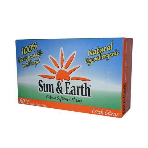 Sun and Earth Fabric Softener Sheets Fresh Citrus - 80 Sheets - Case of 6