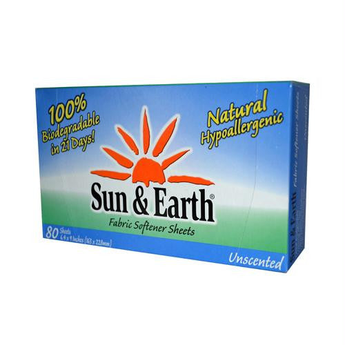 Sun and Earth Fabric Softener Sheets Unscented - 80 Sheets - Case of 6