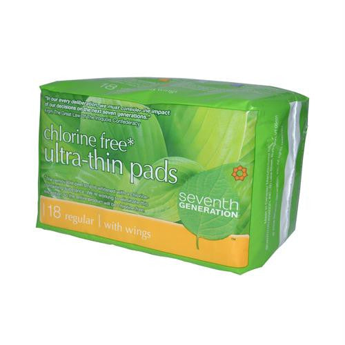 Seventh Generation Chlorine Free Ultra-Thin Pads Regular with Wings - 18 Pads - Case of 12