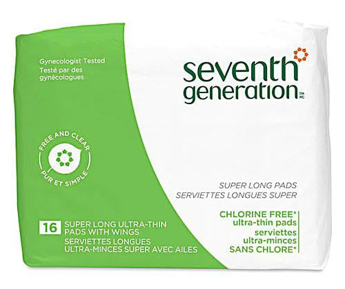 Seventh Generation Chlorine Free Ultra-Thin Pads Super Long With Wings - 16 Pads - Case of 12