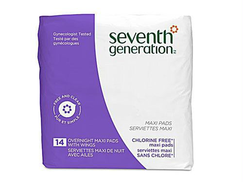 Seventh Generation Chlorine Free Maxi Pads Overnight with Wings - 14 Pads - Case of 12