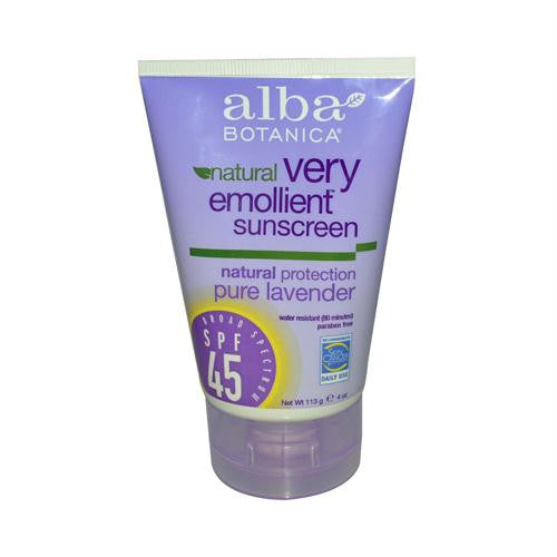 Alba Botanica Very Emollient Natural Sunblock SPF 45 Pure Lavender - 4 fl oz