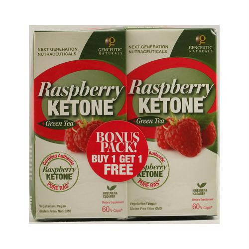 Genceutic Naturals Raspberry Ketone plus Green Tea BONUS PACK - 60 Vcaps Each - Pack of 2