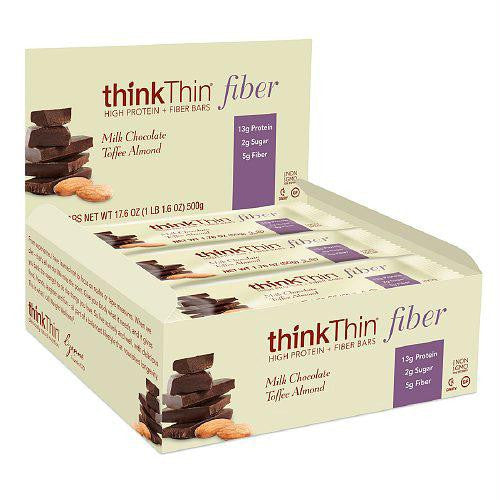 Think Products Bars - thinkThin Milk Chocolate Toffee Almond Protein plus Fiber - 1.76 oz - Case of 10