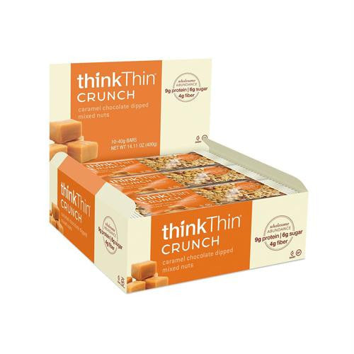 Think Products thinkThin Crunch Bar - Crunch Caramel Chocolate Dipped Mixed Nuts - 1.41 oz - Case of 10