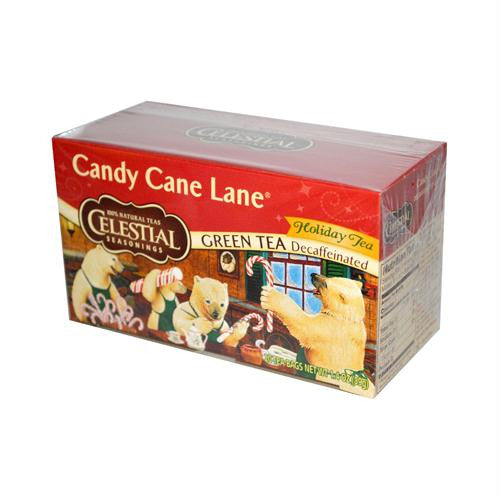 Celestial Seasonings Holiday Green Tea - Candy Cane Lane - Decaffeinated - Case of 6 - 20 Bag