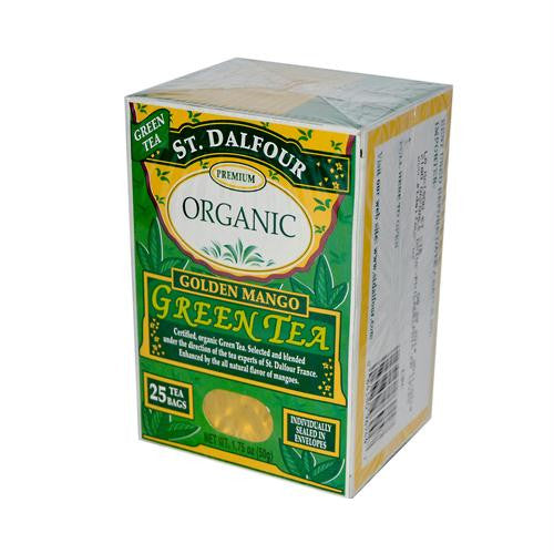 St Dalfour Organic Green Tea Golden Mango - 25 Tea Bags - Case of 6