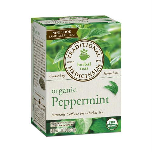 Traditional Medicinals Organic Peppermint Herbal Tea - Caffeine Free - Case of 6 - 16 Bags