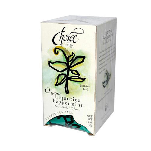 Choice Organic Teas Liquorice Peppermint Tea - Caffeine Free - Case of 6 - 20 Bags