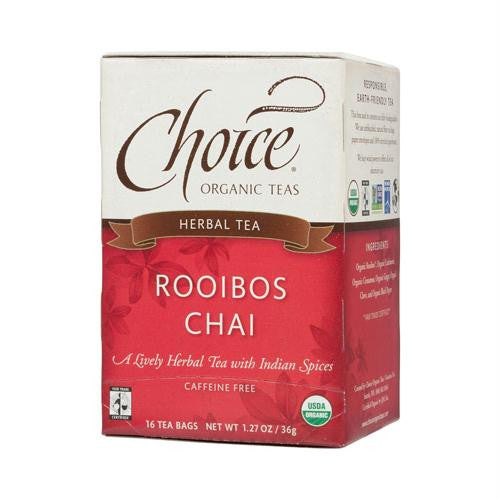 Choice Organic Teas Herbal Tea Rooibos Chai - Caffeine Free - Case of 6 - 16 Bags