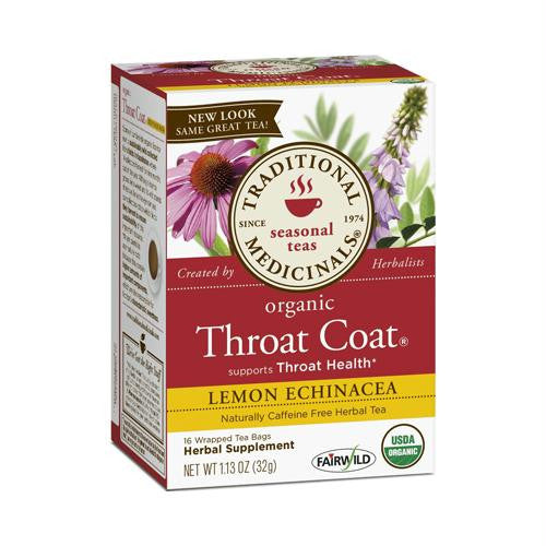 Traditional Medicinals Organic Throat Coat Lemon Echinacea Herbal Tea - Caffeine Free - 16 Bags