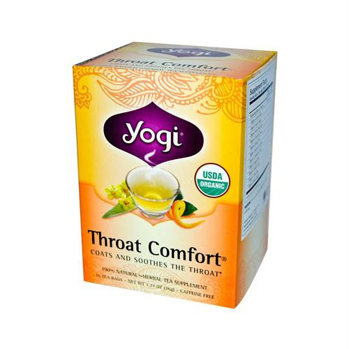 Yogi Organic Throat Comfort Herbal Tea Caffeine Free - 16 Tea Bags - Case of 6