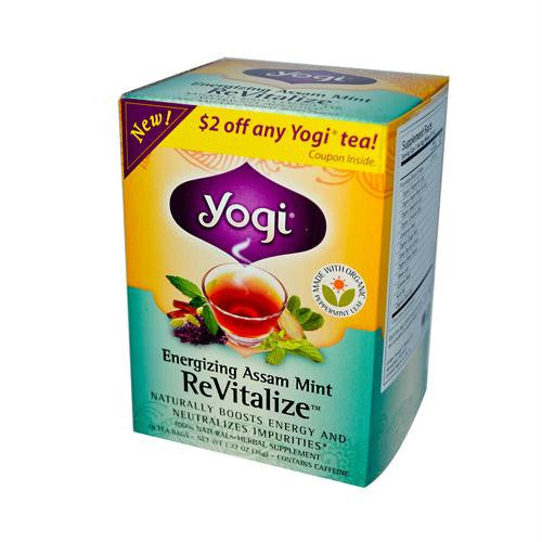 Yogi ReVitalize Herbal Tea Energizing Assam Mint - 16 Tea Bags - Case of 6