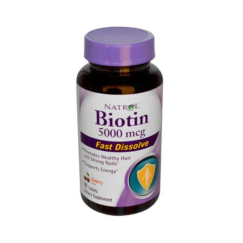 Natrol Biotin - Cherry Flavor - 5000 mcg - 90 Tablets