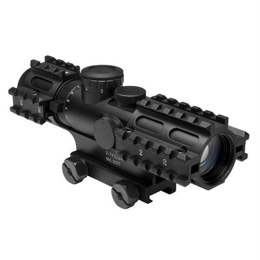 NcStar Tri-rail Series 2-7x32 Compact Scope-3 Rail Sighting System-Blue Ill. Mil-dot-Green-Weaver Mount