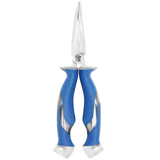 Cuda 8.5-Inch Titanium Bonded Bent Needle Nose Pliers - Blue