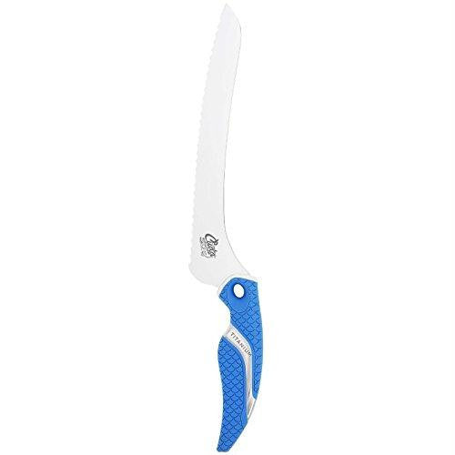 Cuda 9-Inch Titanium Bonded Offset Serrated Knife - Blue