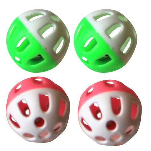 Iconic Pet - Two-Tone Plastic Ball With Bell - 4 Pack - Assorted