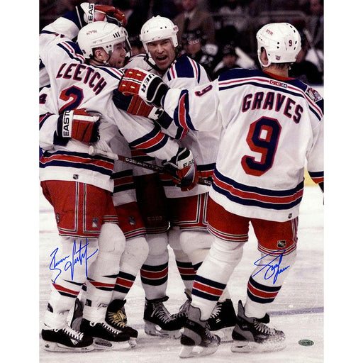 Adam GravesBrian Leetch Dual Signed Celebrating With Messier 16x20 Photo