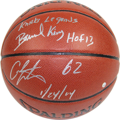 Bernard KingCarmelo Anthony Dual Signed IO NBA Brown Basketball w 62 12414 Insc By Anthony and Knicks Legends HOF 2013 Insc By K