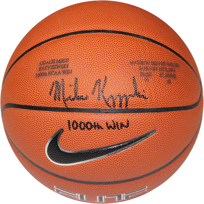 Mike Krzyzewski Signed Nike Elite Basketball w 1000th Win & Date Insc