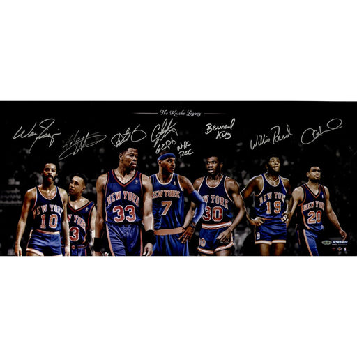 Walt FrazierCarmelo AnthonyBernard KingAllan HoustonWillis Reed John Starks Patrick Ewing Multi Signed Knicks Legacy 14x32 Colla