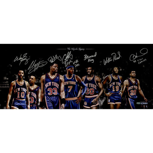 Walt FrazierCarmelo AnthonyBernard KingAllan HoustonWillis Reed John Starks Patrick Ewing Multi Signed Knicks Legacy 14x32 Colla