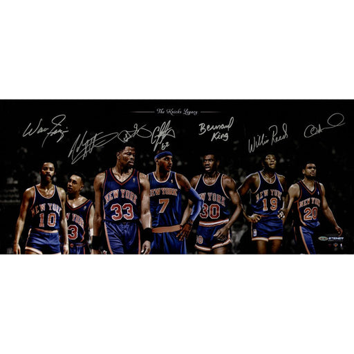 Walt FrazierCarmelo AnthonyBernard KingAllan HoustonWillis Reed Jonh Starks Patrick Ewing Multi Signed Knicks Legacy 14x32 Colla