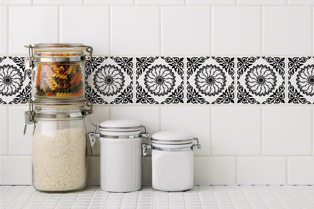 Hampton Black RETile Decal White Bkg 6 inch Tile