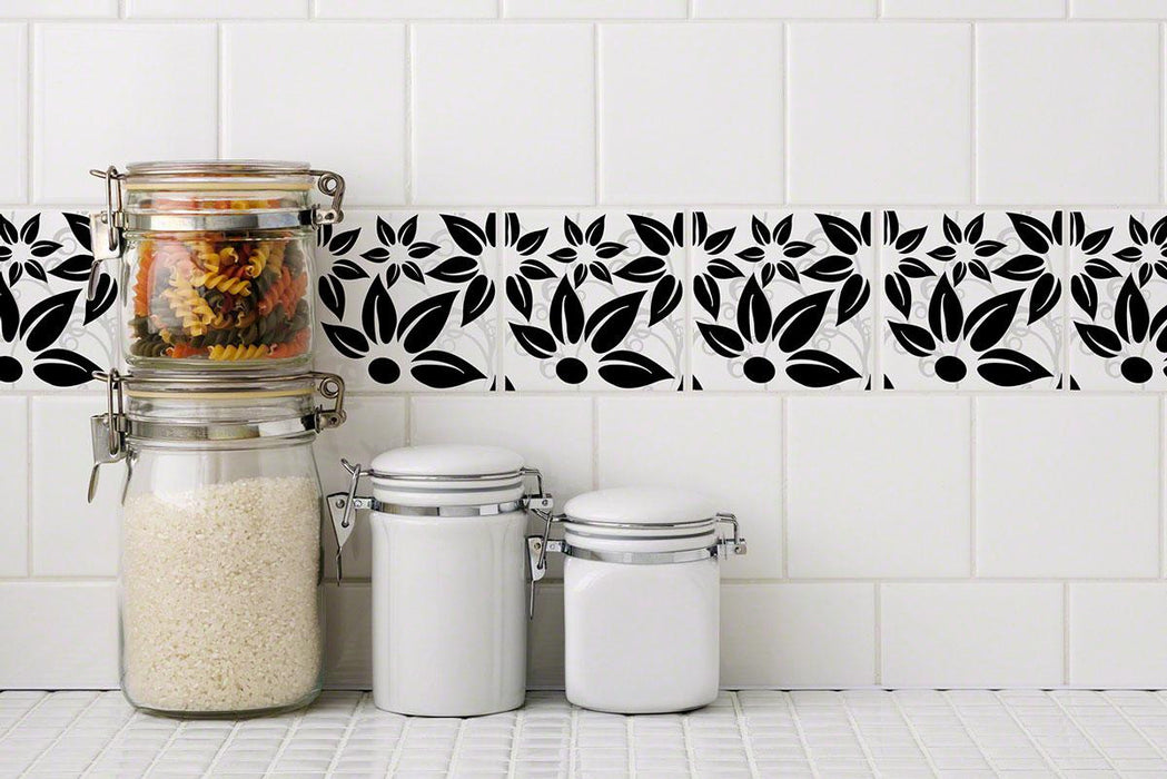 Hibiscus Black RETile Decal White Bkg 4 inch Tile