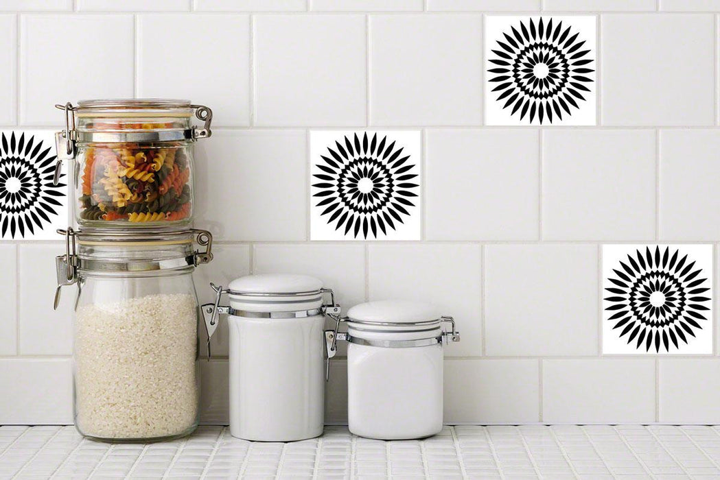 Sunflower Black RETile Decal Clear Bkg 6 inch Tile