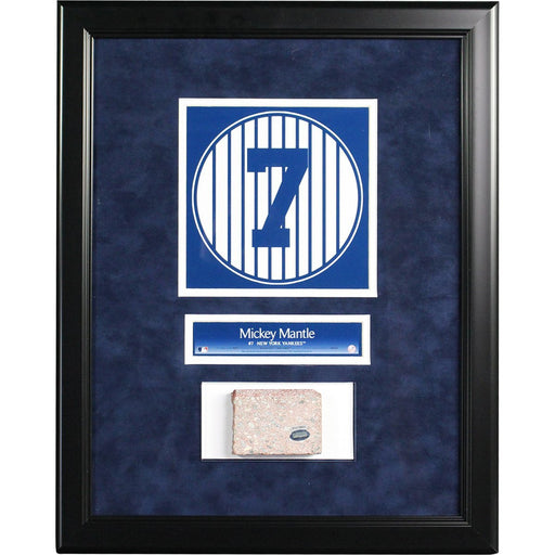 Mickey Mantle Retired Number Monument Park Brick Slice 14x18 Framed Collage w/ Nameplate