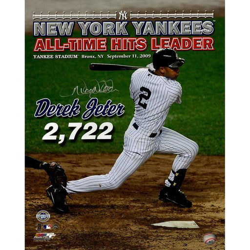 Derek Jeter Signed 'All Time Hits Leader' Vertical 16x20 Photo Collage Framed