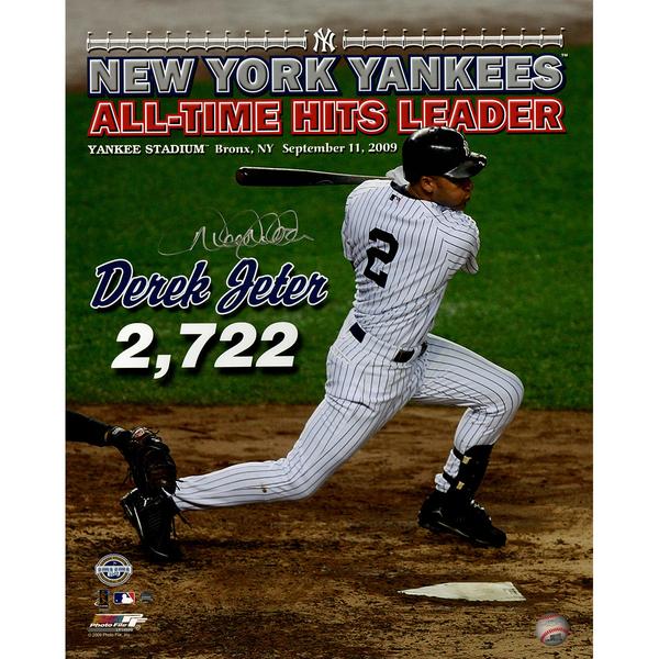 Derek Jeter Signed 'All Time Hits Leader' Vertical 16x20 Photo Collage Framed