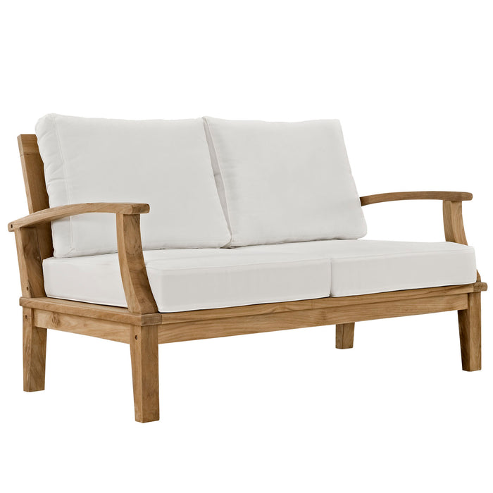 Marina Outdoor Patio Teak Loveseat 1144-NAT-WHI-SET