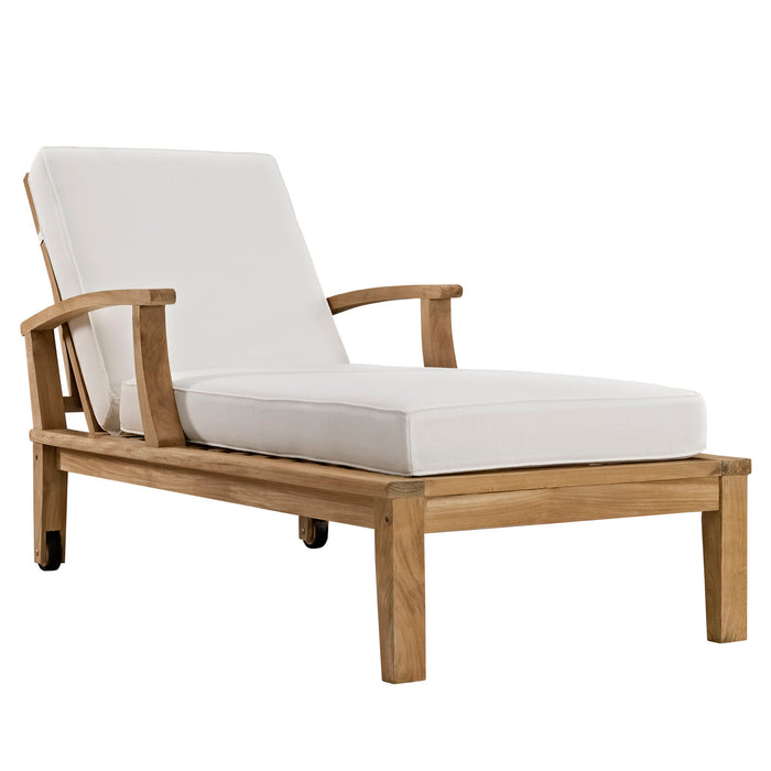 Marina Outdoor Patio Teak Single Chaise 1151-NAT-WHI-SET