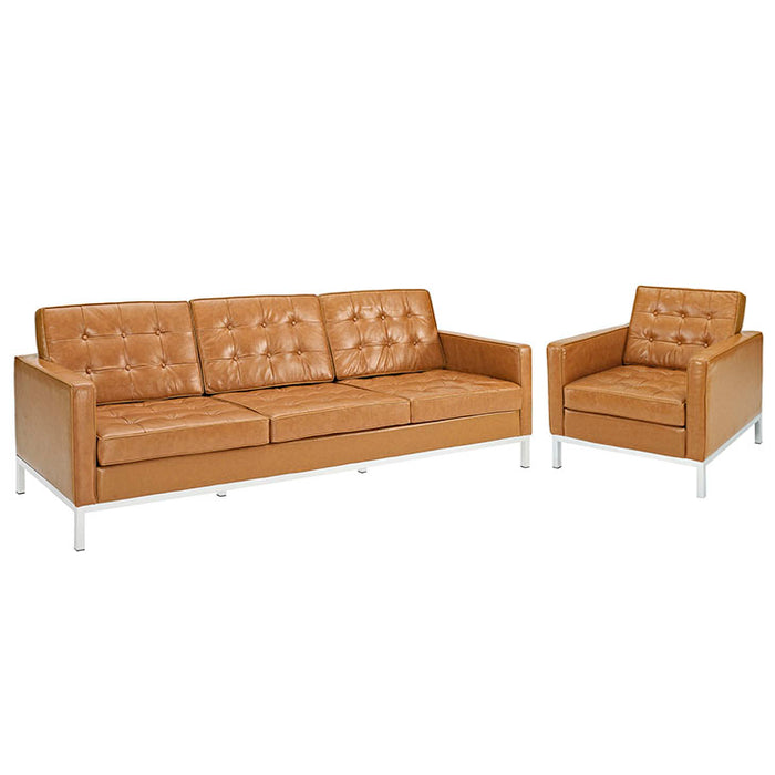 Loft Armchair and Sofa Leather 2 Piece Set 1270-TAN