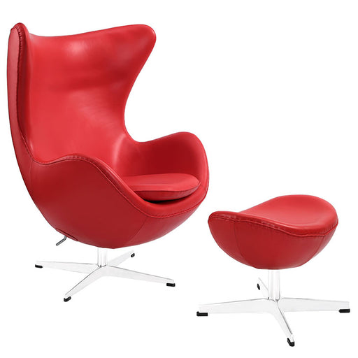 Glove Leather Lounge Chair and Ottoman 1278-RED