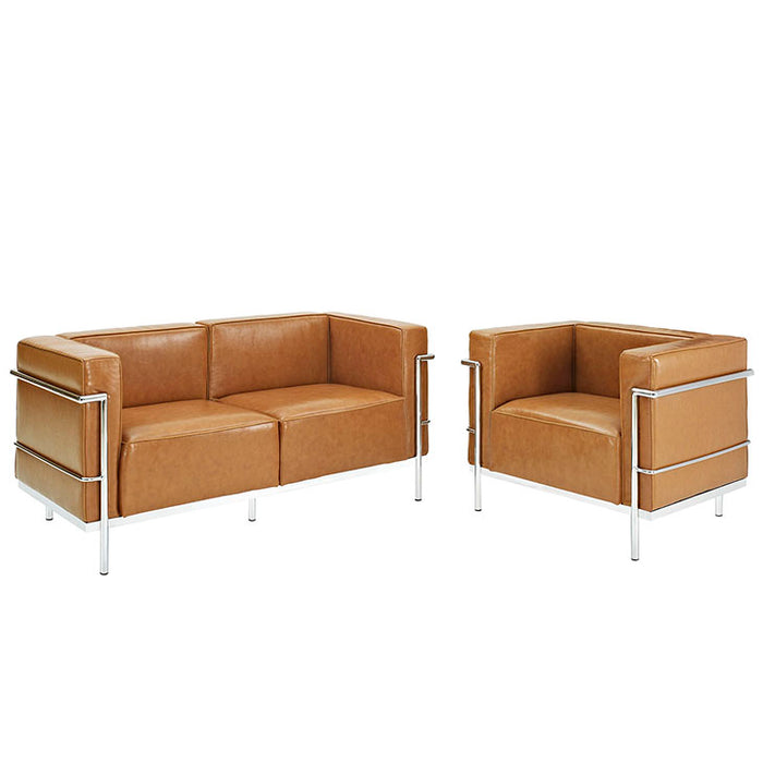 Charles Grande Loveseat and Armchair Leather Set Of 2 1332-TAN