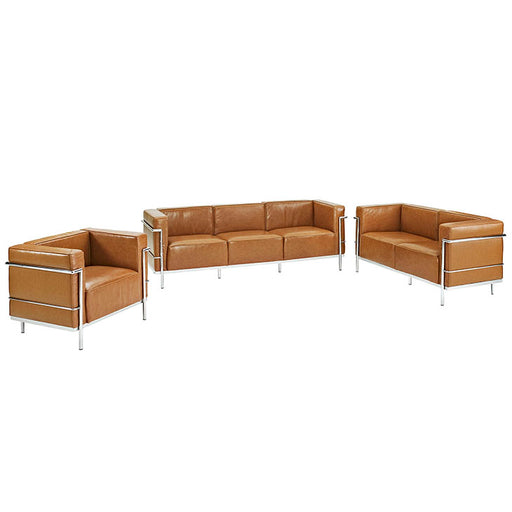 Charles Grande Sofa Loveseat and Armchair Leather Set Of 3 1335-TAN