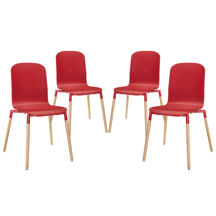 Stack Dining Chairs Wood Set of 4 1373-RED