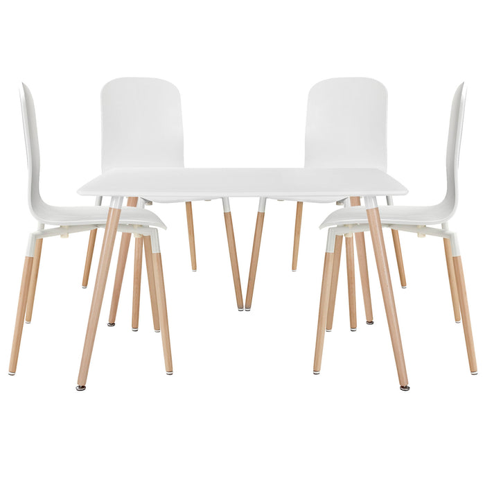 Stack Dining Chairs and Table Wood Set of 5 1375-WHI