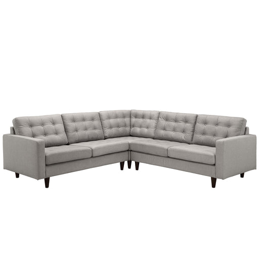 Empress 3 Piece Upholstered Fabric Sectional Sofa Set 1417-LGR